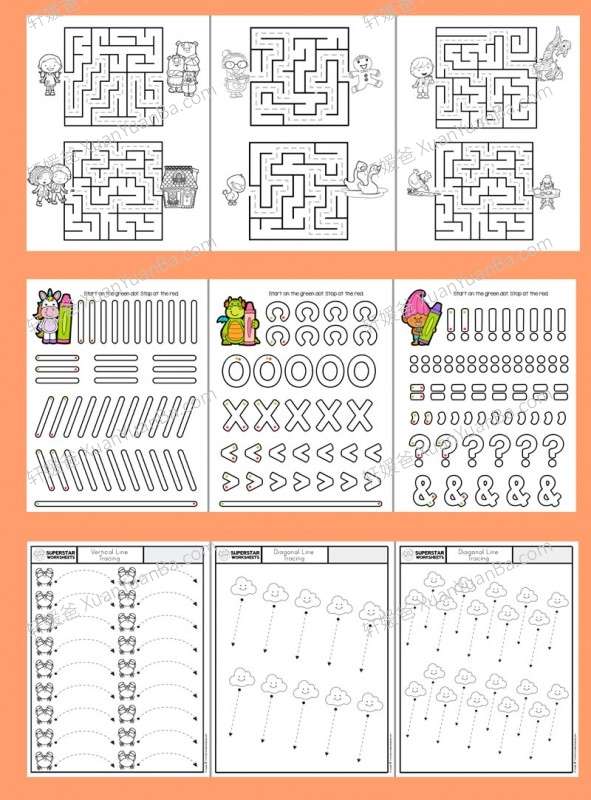 《我的第一本控笔游戏合集》295页控笔锻炼英文素材字母数字描红PDF 百度云网盘下载