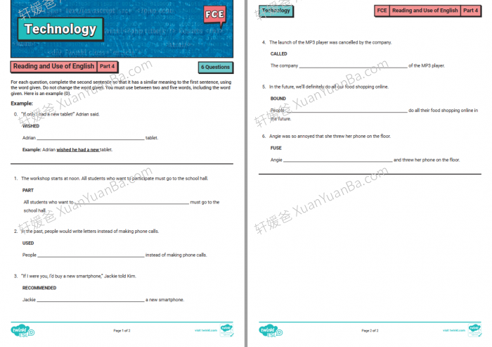 《剑桥英语Twinkl FCE练习题》英文综合阅读理解资源PDF 百度云网盘下载