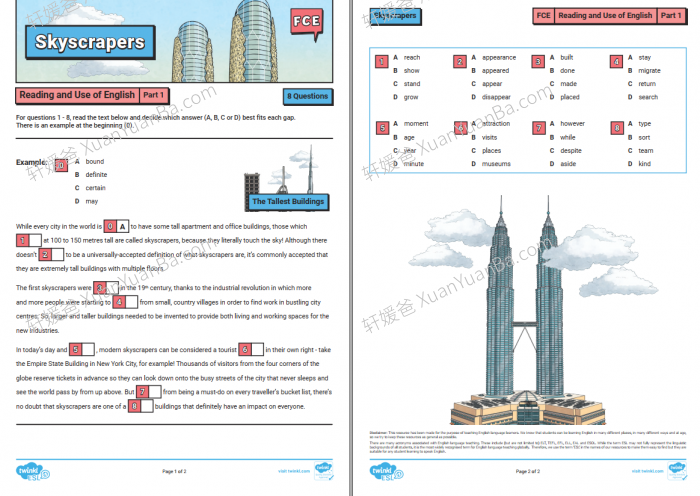 《剑桥英语Twinkl FCE练习题》英文综合阅读理解资源PDF 百度云网盘下载