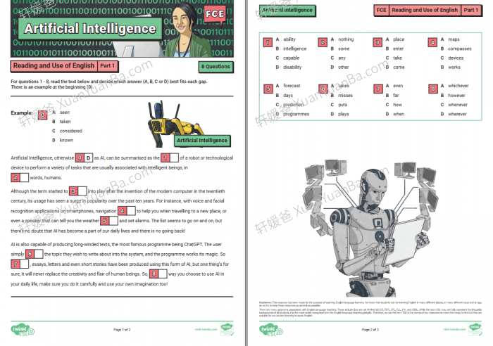 《剑桥英语Twinkl FCE练习题》英文综合阅读理解资源PDF 百度云网盘下载
