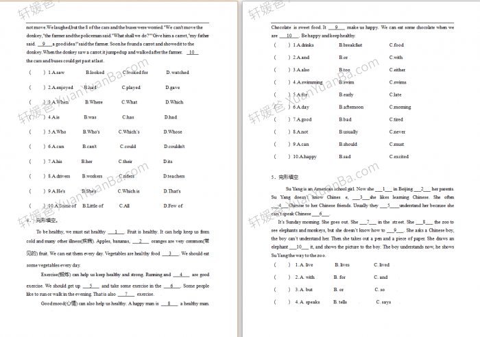 《六年级小升初英语专项突破练习-完形填空》4份含答案解析 Word 百度云网盘下载