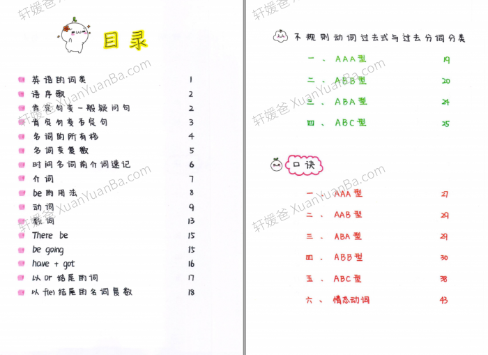 《手绘学霸笔记英语语法口诀》81页小学初中语法PDF 百度云网盘下载