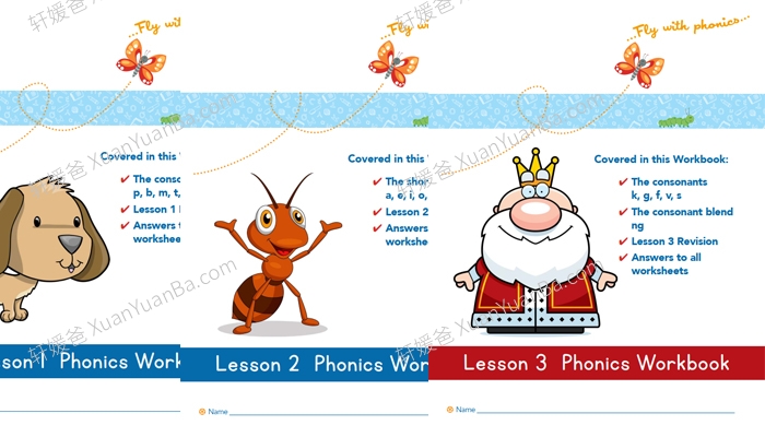 《国外机构自然拼读练习册 Lesson 1-3 Phonics Workbook》三个级别英文启蒙拼读练习册PDF 百度云网盘下载