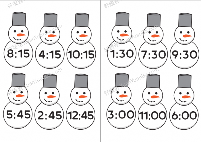 《雪人时间 Time Snowmen》2页英语教具手工英文启蒙素材PDF 百度云网盘下载