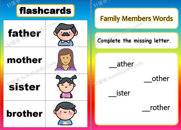《家庭主题练习 My Family worksheets》三上英语Unit2配套练习+闪卡PDF 百度云网盘下载