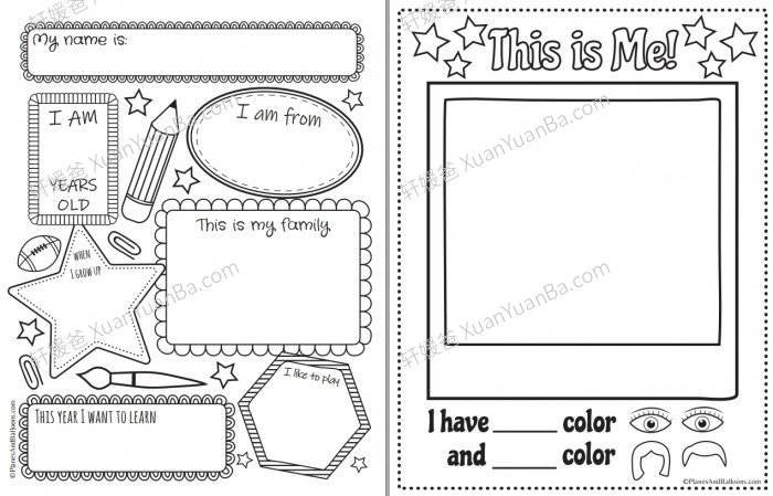 《自我介绍 All About me worksheets》8份关于我的英文练习纸线稿涂色PDF WORD 百度云网盘下载