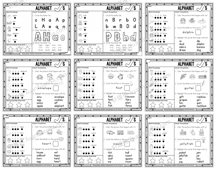 《Guided Reading Comprehension Alphabet Checks》77页英语字母理解检查练习纸PDF 百度云网盘下载