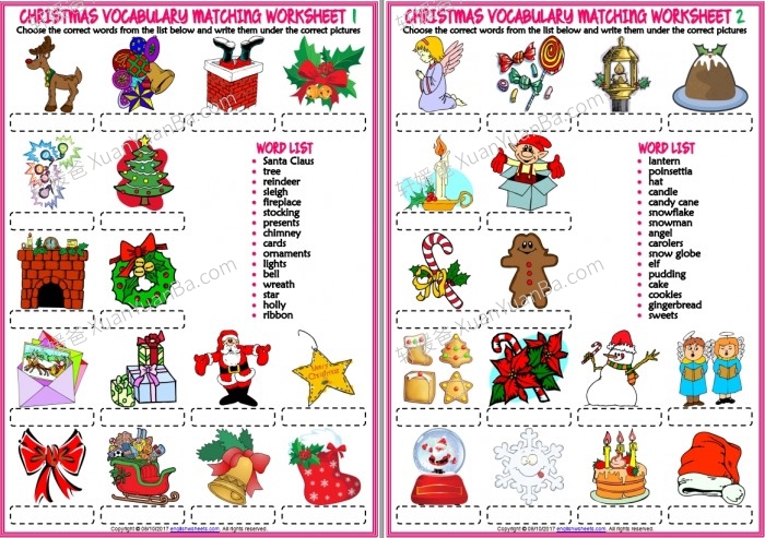 《Christmas vocabulary 圣诞词汇练习纸7份》英文练习册PDF 百度云网盘下载