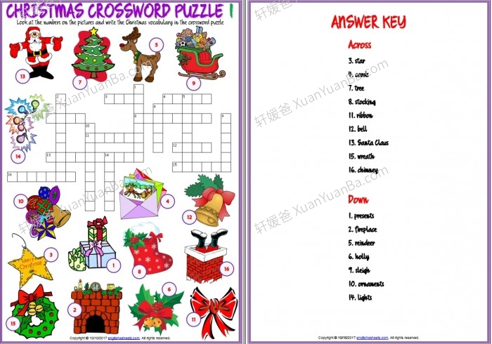 《Christmas vocabulary 圣诞词汇练习纸7份》英文练习册PDF 百度云网盘下载