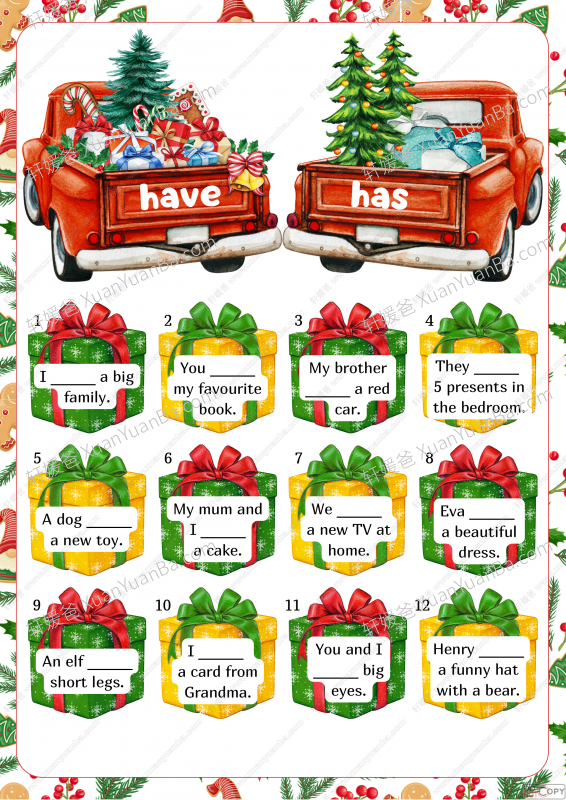 《4份有趣圣诞的英语语法练习纸》趣味语法练习PDF 百度云网盘下载