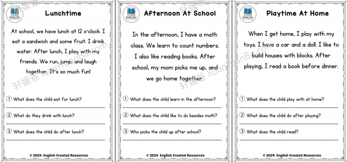 《四个趣味主题阅读理解练习 Reading Comprehension》季节日常生活食物野生动物主题PDF 百度云网盘下载