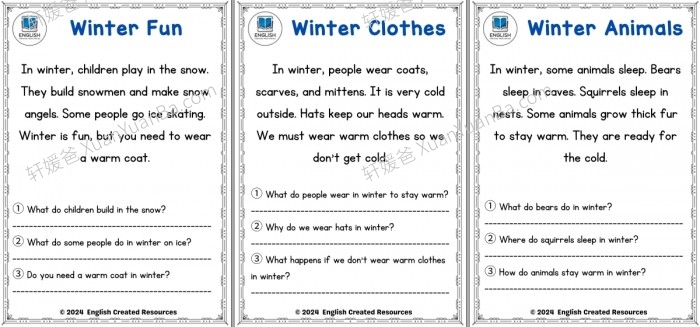 《四个趣味主题阅读理解练习 Reading Comprehension》季节日常生活食物野生动物主题PDF 百度云网盘下载