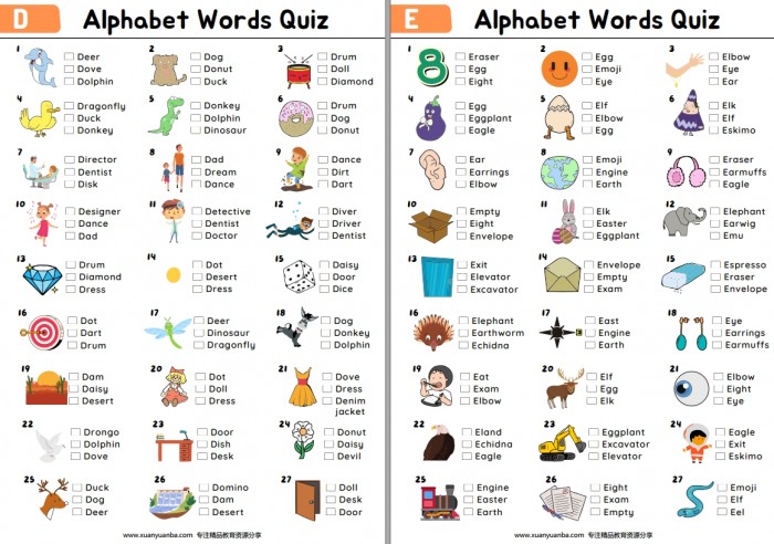 《26个英文字母趣味看图选择练习 Alphabet Words Picture Quiz 》英语启蒙英文练习册PDF 百度云网盘下载