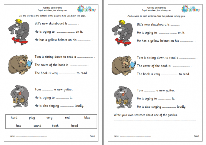 《填写丢失的单词 Gorlla missing words》趣味英语练习册6页PDF 百度云网盘下载