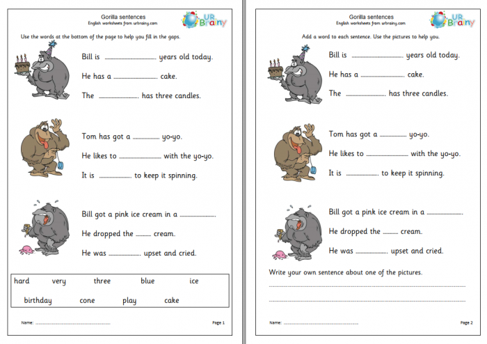 《填写丢失的单词 Gorlla missing words》趣味英语练习册6页PDF 百度云网盘下载