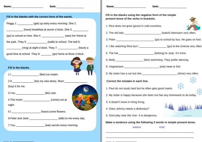 《一般现在时语法练习 Simple Present Tense》5页小学英语语法练习册PDF 百度云网盘下载