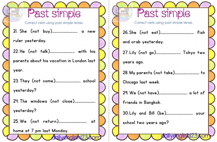 《简单过去时 Past simple worksheets》小学英语练习26页PDF 百度云网盘下载