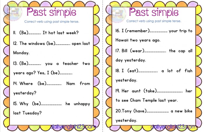 《简单过去时 Past simple worksheets》小学英语练习26页PDF 百度云网盘下载