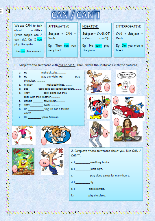 《Can worksheets》9份语法练习纸Word格式 百度云网盘下载