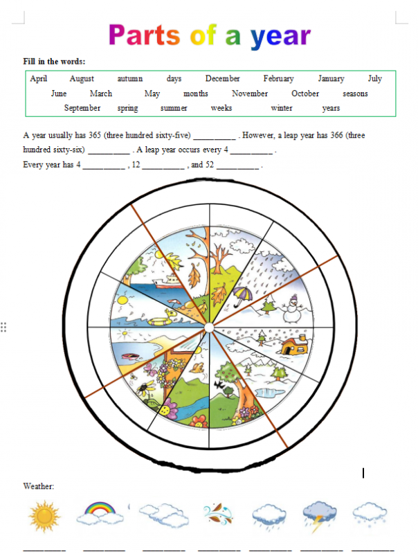 《Seasons 一年四季月份》小学英语四份Worksheet Word格式可编辑 百度云网盘下载
