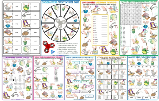 《Worksheets & Flashcards: Cooking Verbs》9份烹饪动词练习册与闪卡PDF 百度云网盘下载
