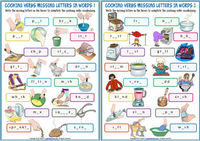 《Worksheets & Flashcards: Cooking Verbs》9份烹饪动词练习册与闪卡PDF 百度云网盘下载