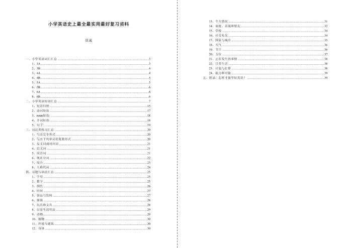 【宝藏手册】小学英语1-6年级学习复习资料涵盖单词、短语、语法、主题等 PDF 百度云网盘下载