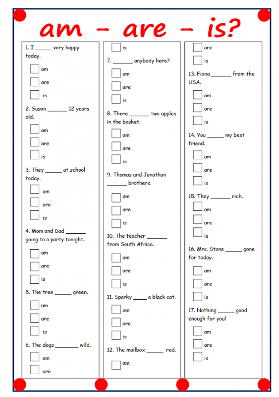 《am\is\are》小学语法be动词练习纸 Worksheets PDF&WORD 百度云网盘下载