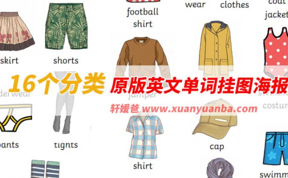 【海报】《16个分类原版英文单词挂图海报》英语单词启蒙PDF 百度网盘下载