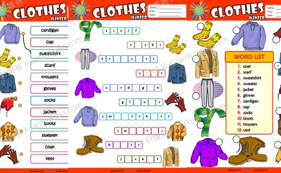 《Winter clothes》关于冬天的衣服词汇练习PDF 百度云网盘下载