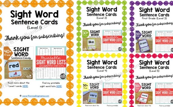 《Sight Word Sentence Cards》小学高频词英文闪卡6册PDF 百度云网盘下载