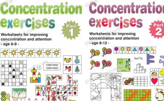 《Concentration Exercises For Kids》2册儿童专注力练习册附答案PDF 百度云网盘下载