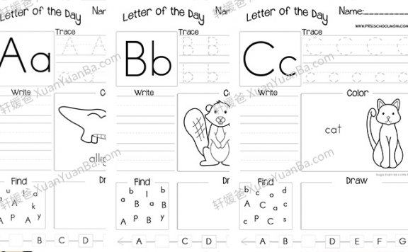 《字母书写练习纸 Letter of the Day Worksheet》26个英文字母练习PDF 百度云网盘下载