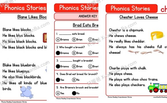 《Phonics Stories》自然拼读小故事阅读理解练习+答案PDF 百度云网盘下载