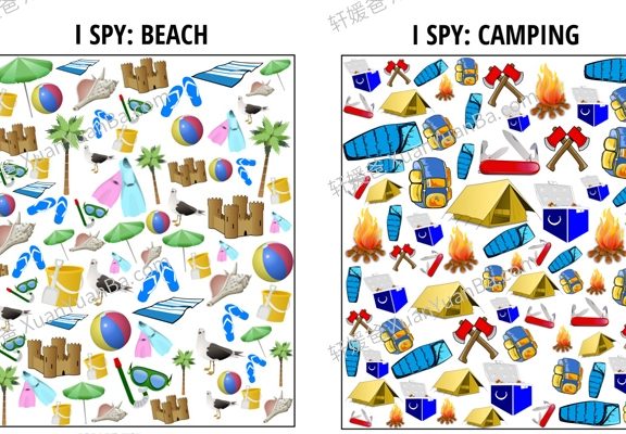 《I spy games》7份观察力找物体游戏作业纸PDF 百度网盘下载