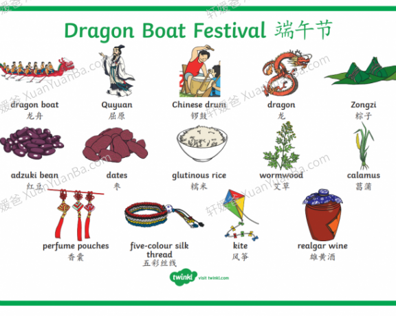 《端午节英文素材》来源风俗词汇阅读写作儿歌绘本手工游戏练习册 百度云网盘下载