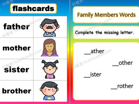 《家庭主题练习 My Family worksheets》三上英语Unit2配套练习+闪卡PDF 百度云网盘下载