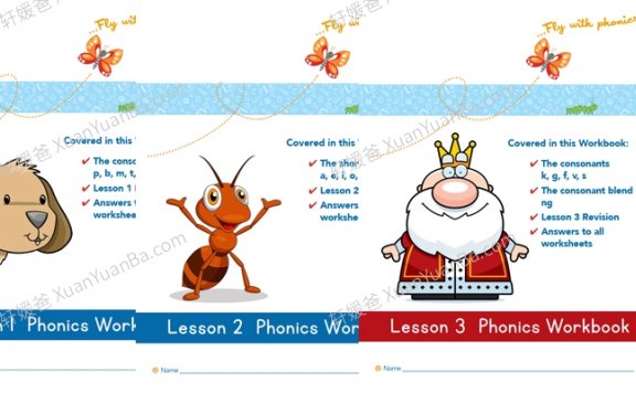 《国外机构自然拼读练习册 Lesson 1-3 Phonics Workbook》三个级别英文启蒙拼读练习册PDF 百度云网盘下载