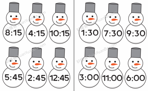 《雪人时间 Time Snowmen》2页英语教具手工英文启蒙素材PDF 百度云网盘下载