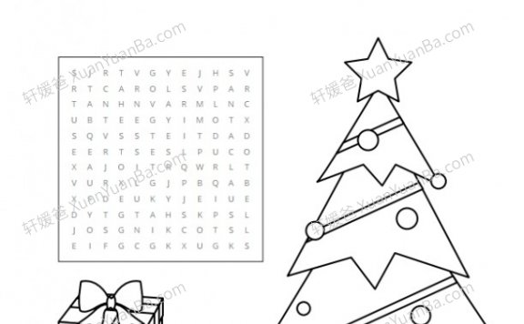 《圣诞主题找单词 Merry Christmas Word Search》涂色找英文单词线稿PDF 百度云网盘下载