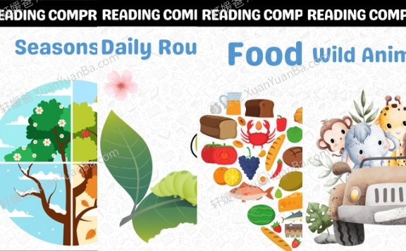 《四个趣味主题阅读理解练习 Reading Comprehension》季节日常生活食物野生动物主题PDF 百度云网盘下载