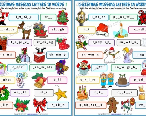 《Christmas vocabulary 圣诞词汇练习纸7份》英文练习册PDF 百度云网盘下载