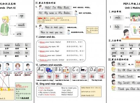 《三年级上新版人教版PEP知识点总结》30页新三上英语人教pep知识点总结特色练习册PDF 百度云网盘下载