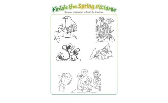 《Finish the Spring Picture Worksheet》英语春天主题创意绘画活动纸1页 PDF 百度云网盘下载