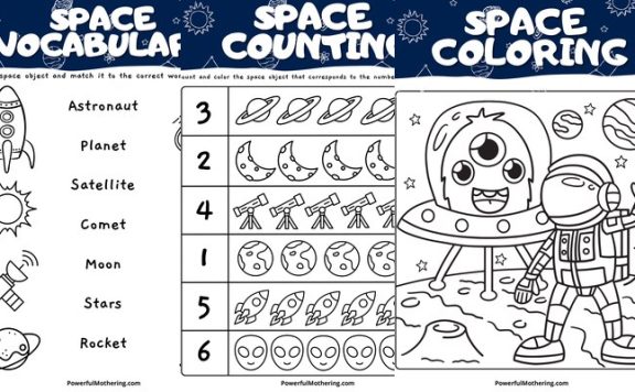 《Space Worksheets》太空主题趣味黑白英语练习纸6页 PDF 百度云网盘下载